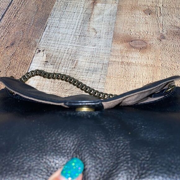 J. Crew Leather Envelope Shoulder Bag w/Chain Strap - Black/Bronze - Picture 7 of 12